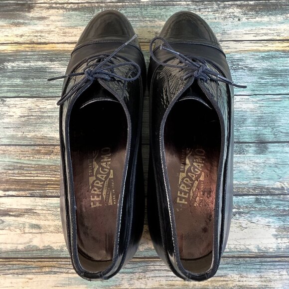 Salvatore Ferragamo Firenze Oxford Shoe Mens 9M Black Leather Cap Toe Dress Work main image 4